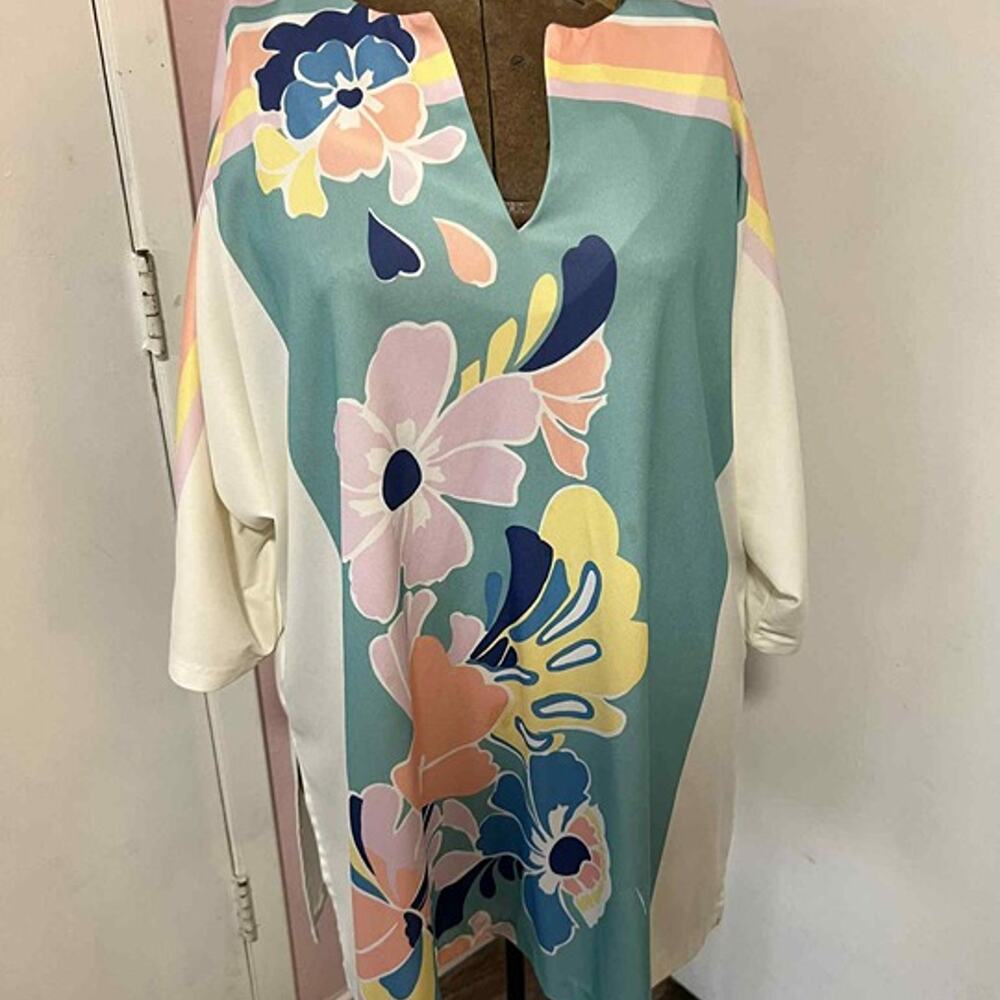 Vintage 70s “Top Notch” Pastel Floral Tunic Dress Plus Size